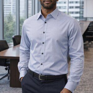 Neiman Marcus Men’s Blue Trim Fit Dress Shirt Long Sleeve